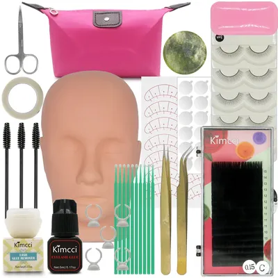 False Eyelashes Extension Practice Exercise Kit Makeup Mannequin Head Set Grafting Eyelash Training
