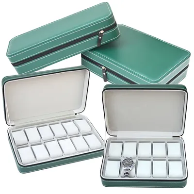 Watch Box Portable Travel Zipper PU Leather Storage Case Watch Display Box for Business Trips and Christmas Gifts