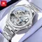 OLEVS 6699 Fully Hollowed Mechanical Watch for Women Luxury Elegant Diamond Bezel Ladies Wristwatch Top Automatic Women