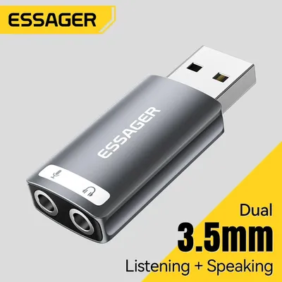 Essager USB Sound Card External 3.5mm USB Adapter Earphone Micphone Speaker Audio Interfacer for PS4