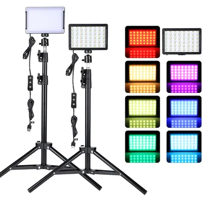 Led Video Light Camera Photography Lighting Kit With Tripod Stand 4 Color RGB Filters For Filming