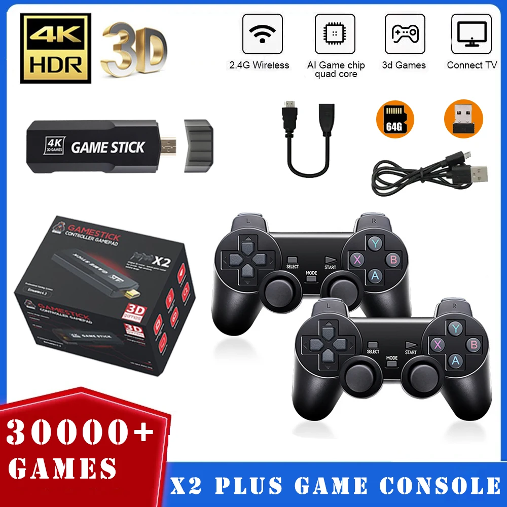 Nouveau X2 Plus GD10 4K rétro Console de jeu vidéo 3D HD Pro Mini bâton de jeu sans fil 64G intégré 30000 jeux pour PSP/PS1/FC livraison directe