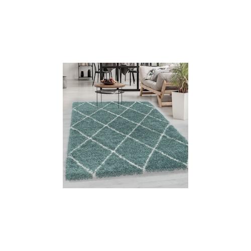 Carpetsale24 Hochflor Teppich Rauten Design Flauschiger Langflor Wohnzimmerteppich, Blau, 60 x 110 cm