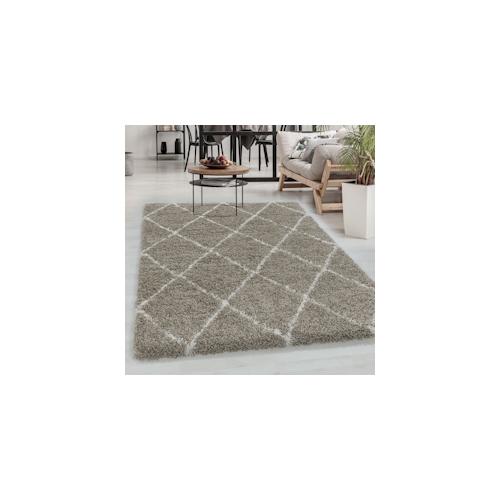 Carpetsale24 Hochflor Teppich Rauten Design Flauschiger Langflor Wohnzimmerteppich, Beige, 280 x 370 cm