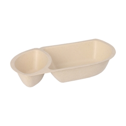 50 Snacktrays Zuckerrohr 2-geteilt 3,2 cm x 9,7 cm x 17,6 cm natur Image