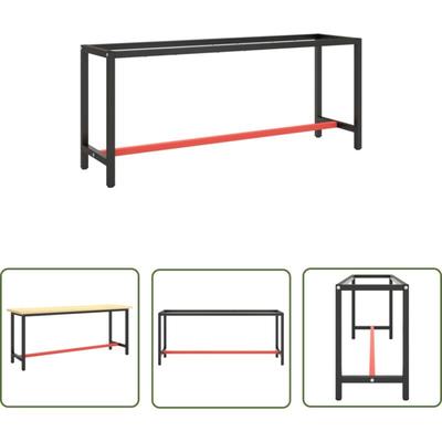 Nova - The Living Store Werkbankgestell Mattschwarz und Mattrot 190x50x79 cm Metall - Metall Image