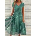 vestito da partito semi formale da donna abito svasato abito al ginocchio verde blu grigio manica corta stampa a blocchi di colore primavera estate scollo a v elegante sciolto 2023 s m l xl xxl 3xl