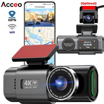 Dash Cam 4K UHD Recording Car Camera DVR Night Vision Video Recorder Built-In Wi-Fi Support Dual