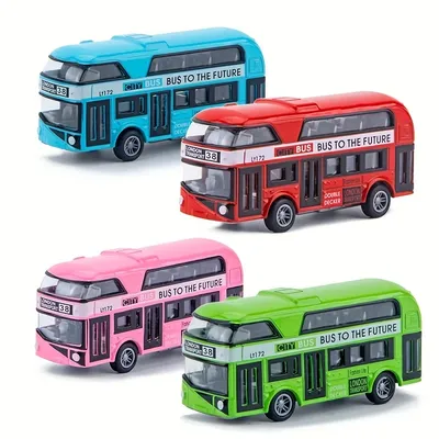 City Bus Sightseeing Double Decker Bus Model Pull Back VehiclesToy Die Cast Pull Back Vehicles Mini