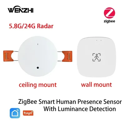 ZigBee MmWave Radar Human Presence Motion Sensor With Luminosity/Distance Detection 5/110/220V Tuya