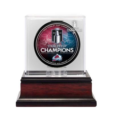 Colorado Avalanche 2022 Stanley Cup Champions Mahagoni Hockey Puck Logo Vitrine Image