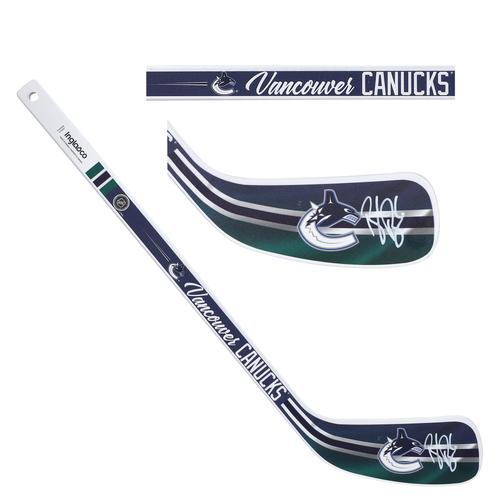 Brock Boeser Vancouver Canucks Autogramm Inglasco Reverse Retro Logo Holz Mini Stick