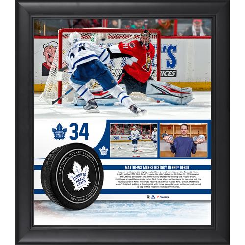 Auston Matthews Toronto Maple Leafs, gerahmt, 15 x 17 Zoll, Collage mit vier Toren bei seinem NHL-Debüt