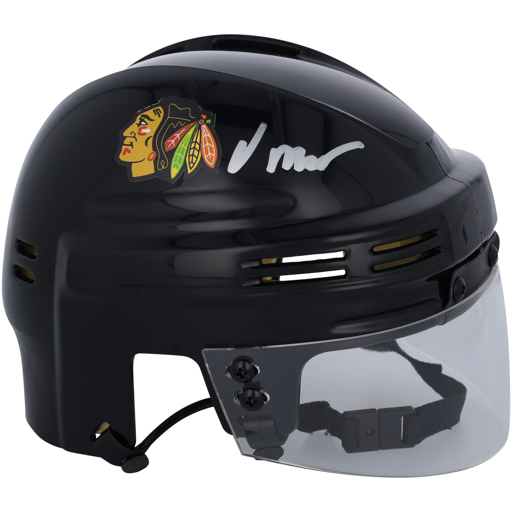 Oliver Moore – Chicago Blackhawks – Signierter schwarzer Minihelm Image