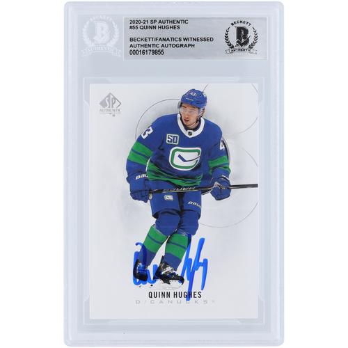 Quinn Hughes Vancouver Canucks signierte 2020-21 Upper Deck SP Authentic #55 Beckett Fanatics bezeugte authentifizierte Karte