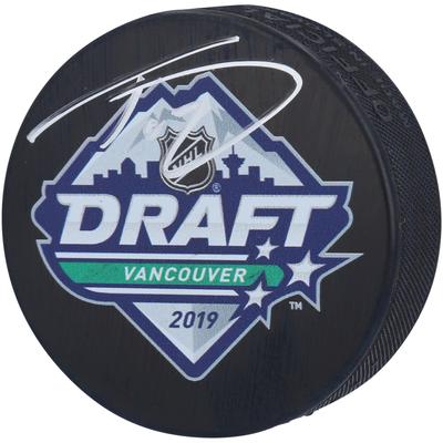 Signierter Hockeypuck mit Logo von Trevor Zegras, Anaheim Ducks, NHL Draft 2019 Image