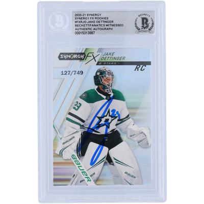 Jake Oettinger Dallas Stars signierte 2020-21 Upper Deck Synergy FX Rookies #FXR-JO #127/749 Beckett Fanatics bezeugte authentifizierte Rookie-Karte Image