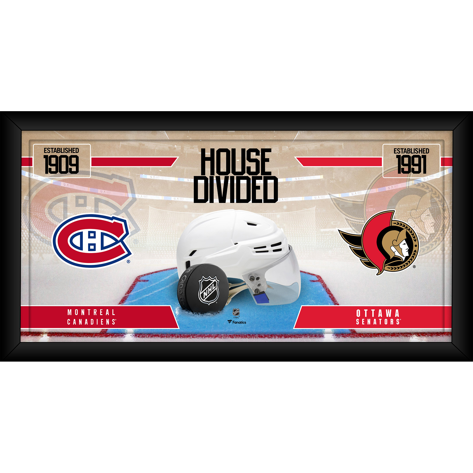 Montreal Canadiens vs. Ottawa Senators Gerahmte 10" x 20" House Divided Hockey Collage Image
