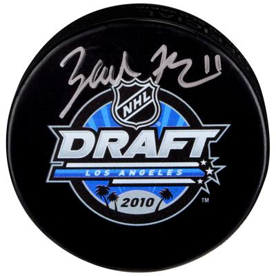 Zach Hyman, signierter Hockeypuck der Edmonton Oilers, NHL Draft 2010, Logo Image