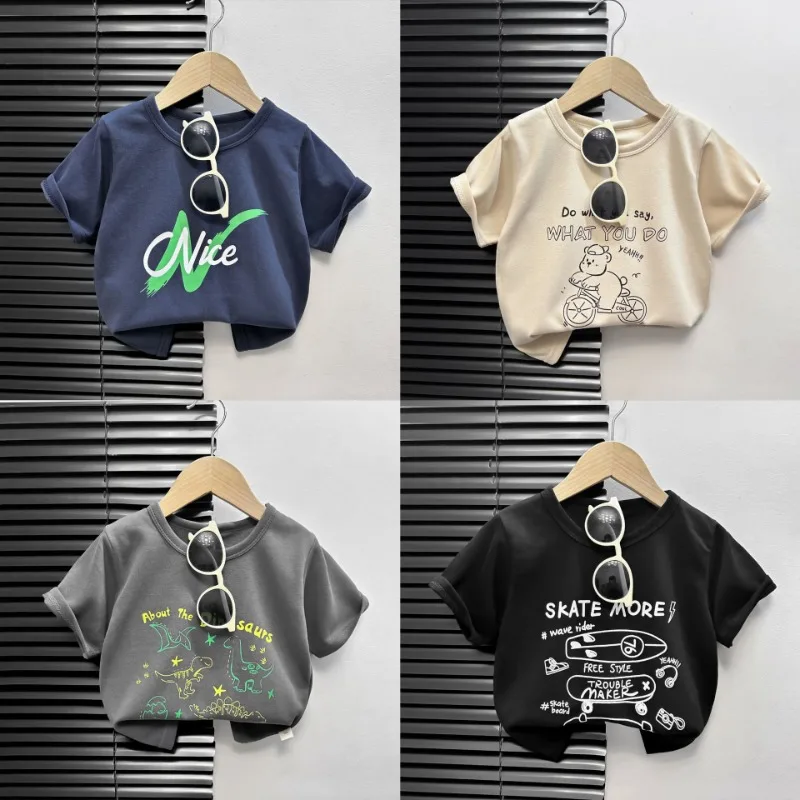 Baby T-shirt Neue Infant Jungen Sommer Baumwolle Cartoon Mädchen Kurzarm Lose Beiläufige Top Tees Rundhals kinder Kleidung Image