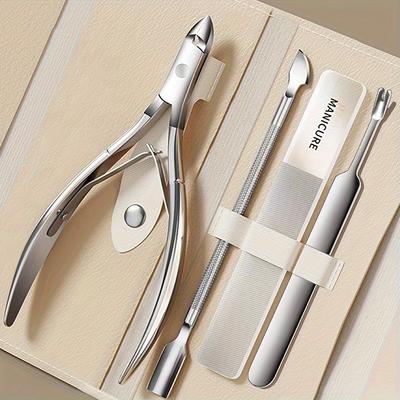 TEMU 4-piece Professional Stainless Steel Cuticle Trimmer Set, Perfect Tool For Manicuring, Removing Dead Skin And Removing Nail Polish. Image