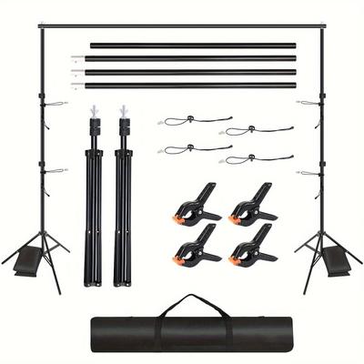 TEMU Background Stand 2.1 X , Adjustable Metal Background System With 8 Piece Background Clips 2 Sandbags 1 Handbag For Photo Studio Portrait Product Photography Wedding