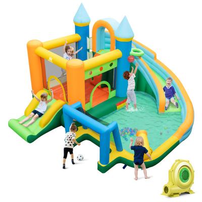 Costway Inflatable Water Slide with Dual Slides and Splash Pool Bounce House with 735W Blower