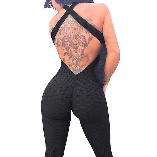 Per donna Tuta da Ginnastica Tuta da allenamento Tutina Retro incrociato Tinta unica Leggings Body Pagliaccetto Estate Primavera Nero Bianco Spandex Allenamento in Palestra Fitness Yoga Vita Alta
