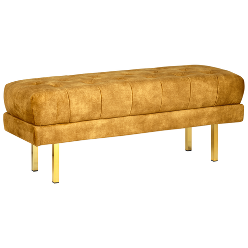 Bettbank Senfgelb aus Samtstoff Gesteppt Knopfheftung 117 cm mit Goldenen Beinen Elegant Sitzbank für Schlafzimmer Flur Garderobe Wohnzimmer