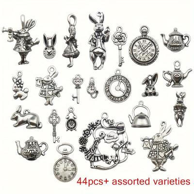 44pcs Antique Royal Style Pendant Charms, Cute Cartoon Tea Party Theme Charms, For Jewelry Making Diy Supplies