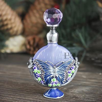 TEMU H&d Hyaline& Ladies Fancy Crystal Glass Perfume Bottle, 7ml Vintage Perfume Bottle Empty, Decorative Gem Butterfly Floral Perfume Bottle Can Be Refilled