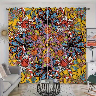 TEMU 2pcs, Fashionable Graffiti Colored Curtains, Rod Pocket Curtain Suitable For Restaurants, Public Places, Living Rooms, Bedrooms, Offices, Study Rooms, Home Decoration