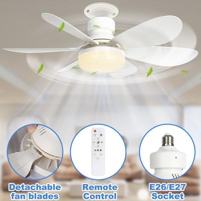 TEMU Socket Fan Light With Remote, 20.5in Small Ceiling Fan With 3-, Dimmable Led, E26 Base, Light Socket Fan For Kitchen, Bedroom, And Small Rooms