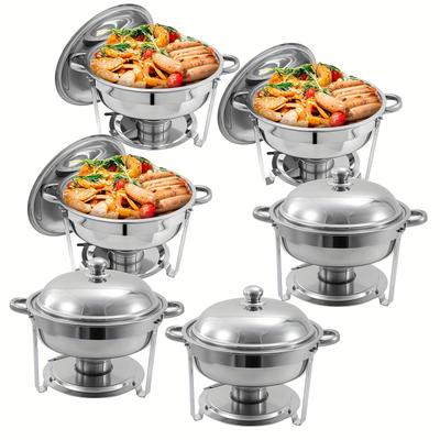 TEMU 6 Qt Chafing Dish Buffet Set, Stainless Steel Round Deep Pans Chafers Buffet Servers And Warmers Sets With Food And Water Trays For Dinner, Parties, Wedding, Camping