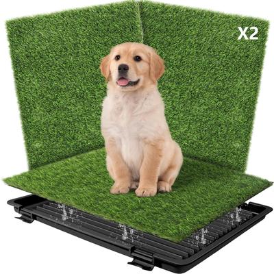 TEMU Dog With Tray, Dog Grass Potty Litter Box With 2 Pcs Fake Washable Pee Pads, Artificial Dog Grass Bathroom Turf For Puppy Training