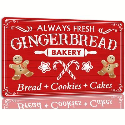 Always Fresh Gingerbread Bakery Tin Sign Funny Christmas Metal Signs Retro Santa Sign Christmas Wall Art Decor For Home Cafe Shop 8x12 Inch