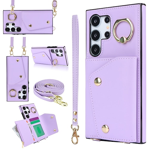 Handy Hülle Handyhüllen Für S25 S24 S23 S23 FE S22 S21 Ultra Plus A55 5G A35 5G A25 A15 Brieftaschenhülle Reisverschluss mit Trageriemen Mit Handgelenkschlaufe Retro TPU PU-Leder Image