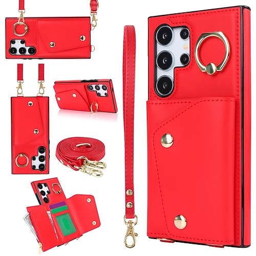 Handy Hülle Handyhüllen Für S26 Ultra Plus S25 S24 S23 S22 S23 FE S21 Ultra Plus A55 5G A35 5G A25 Brieftaschenhülle Reisverschluss mit Trageriemen Mit Handgelenkschlaufe Retro TPU PU-Leder Image