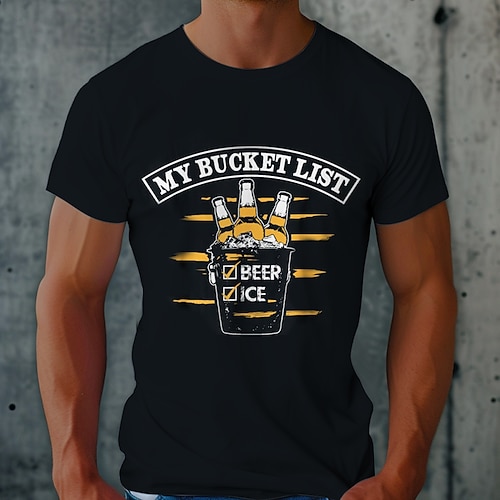 Herren Grafik Kurzarm T-Shirt Mein Bucket List Bier Eis Lustiges Design Image