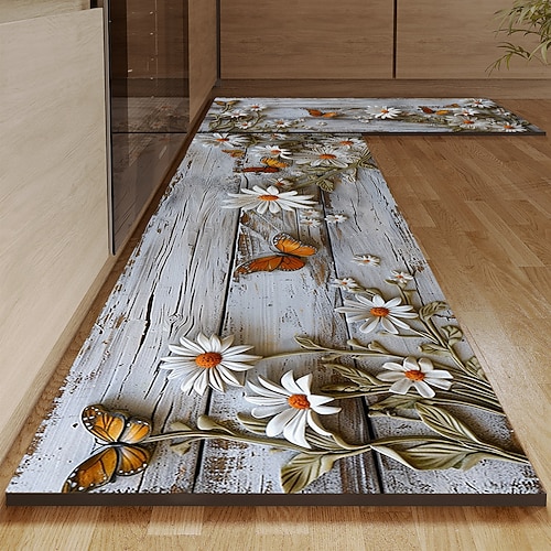 Holz Daisy Bereich Teppich Küchenmatte rutschfeste ölfeste Bodenmatte Wohnzimmer Teppich Indoor Outdoor Matte Schlafzimmer Dekor Badezimmer Matte Eingangsteppich Türmatte Image