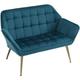 Wahson Office Chairs - 2 Seater Sofa in Velvet Modern Upholstered Couch Comfortable Padded Loveseat Sofa with Metal Legs for Living Room, Blue