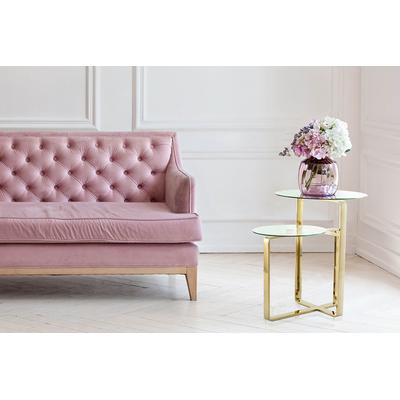 Beistelltisch KAYOOM "Catrice 125, Ausgefallenes Gestell aus stabilem Edelstahl", gold, B:59cm H:60cm T:59cm, Tischplatte:100% Glas / Gestell:Edelstahl, Tische, ausgefallenes Gestelldesign aus Edelstahl, zwei Ablageflächen Image