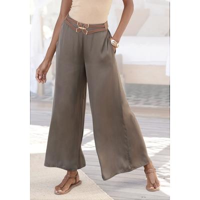 Webhose LASCANA, Damen, Gr. 40, N-Gr, grün (khaki), Satin, Obermaterial: 100% Polyester, unifarben, modisch, figurumspielend lang, Hosen, aus leichter Satinqualität, weite Palazzohose mit Taschen, Stoffhose, Topseller Image