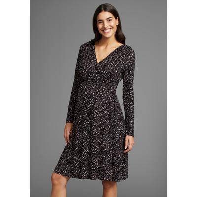 Umstandskleid NEUN MONATE "Für Schwangerschaft und Stillzeit", Damen, Gr. 40, N-Gr, schwarz (schwarz, gepunktet), Jersey, Obermaterial: 95% Viskose (LENZING ECOVERO), 5% Elasthan, bedruckt, gepunktet, modisch, weit, 3/4-Ärmel, Kleider, Stillkleid in... Image