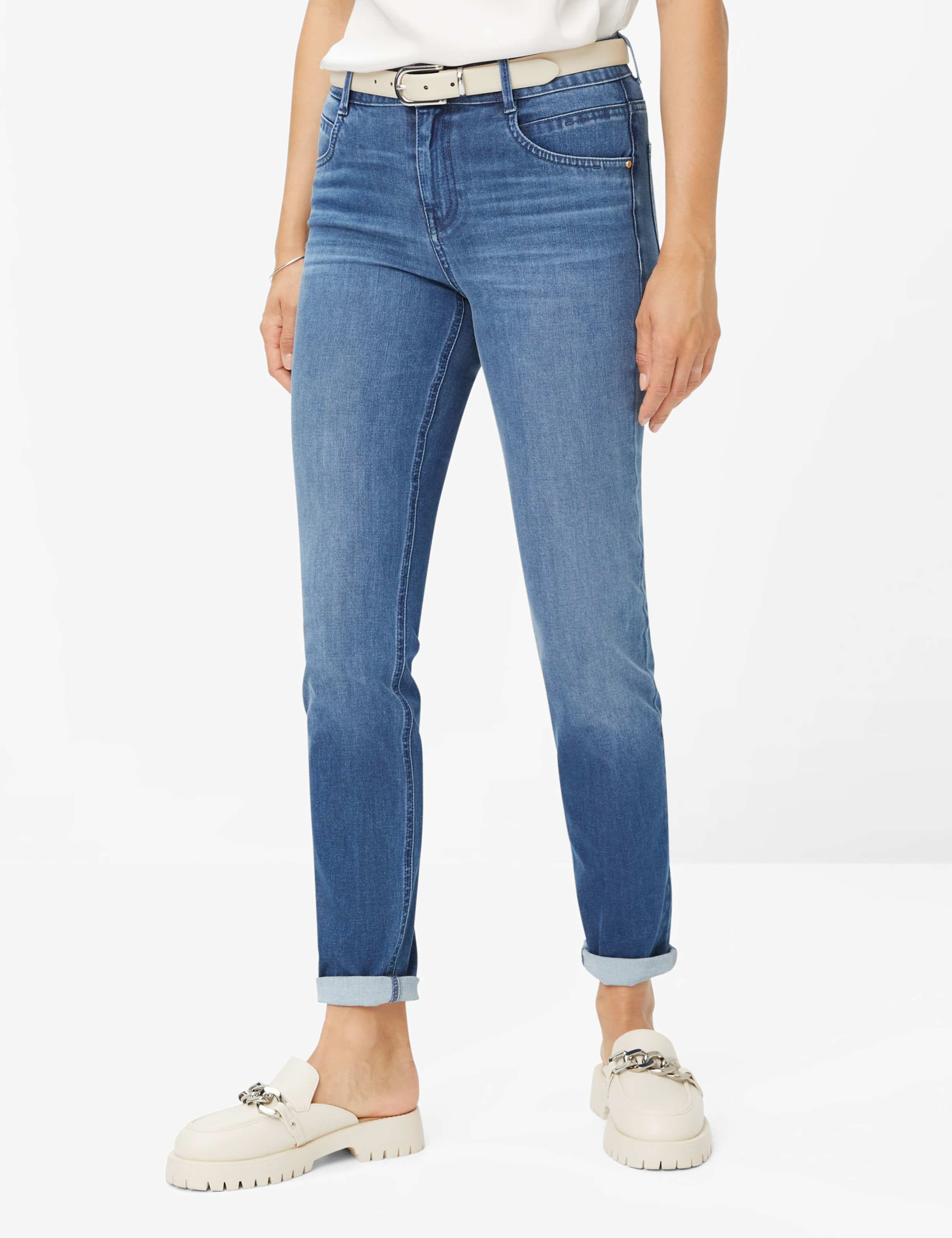 5-Pocket-Jeans BRAX "Style SHAKIRA", Damen, Gr. 36K18, Kurzgrößen, grau (stein), 74% Baumwolle, 12% Elastomultiester, 10% Polyester, 4% Elasthan, Jeans Image