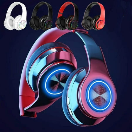 Jacenvly New Fathers Day Gifts Bluetooth 5.0 Subwoofer Head-Mounted Foldable Headphones - Built-In Mic Wireless Call Folding Stereo Noise Cancellation Over Ear Soft Earmuffs Headset