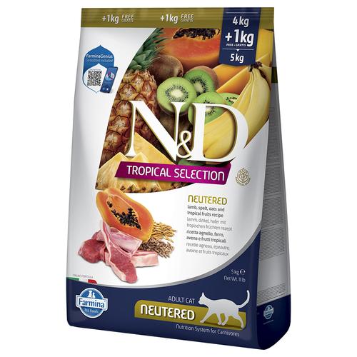 5kg(4+1kg) N&D Cat Tropical Selection Neutered mit Lamm Katzenfutter trocken