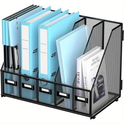 TEMU Jmhud A Desk And File Rack With 5 Vertical Compartments, Magazine And Storage Organizer, Suitable For Office Desktop And Home