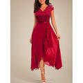Femmes Robe maxi Robe en Dentelle Robe de Cocktail Robe d'invité de mariage Robe en Chiffon Élégant Formel robe demoiselle d honneur Cocktail Coupe régulière Manche Courte Col en V Noir Rose Claire