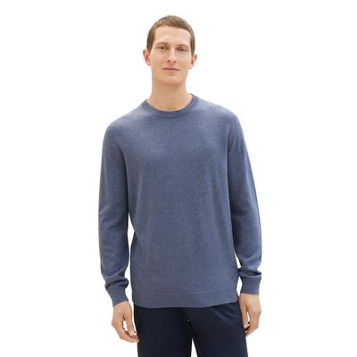 Rundhalspullover TOM TAILOR, Herren, Gr. S, blau (indigo blau), Strick, Obermaterial: 100% Baumwolle, meliert, casual, regular fit, Rundhals, Langarm Bündchen, Pullover, mit Logostickerei Image
